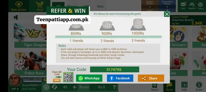 Teen patti app refferral bounas